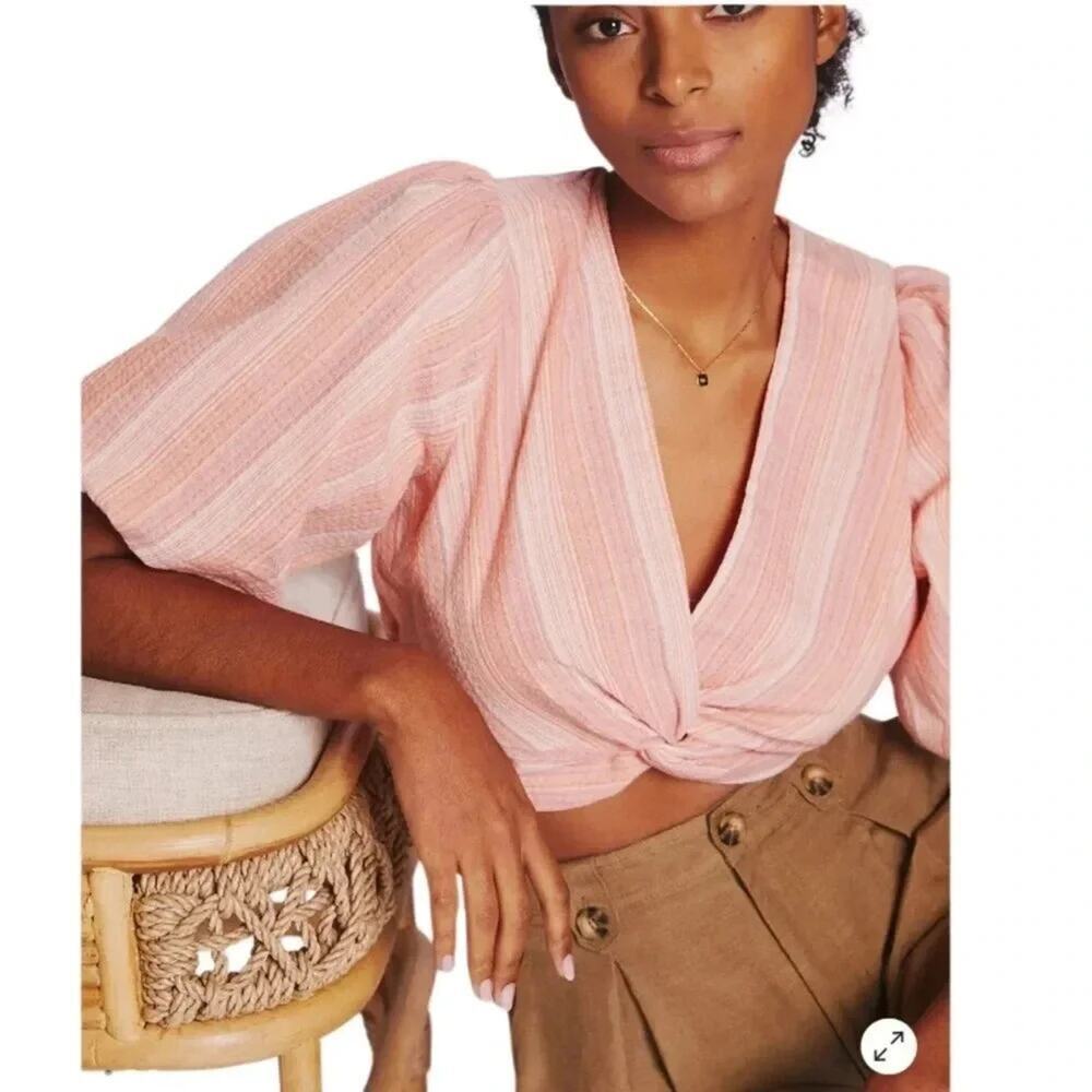 Anthropologie Dolan Left Coast Twist-Front Crop Top Pink Sriped Size Small